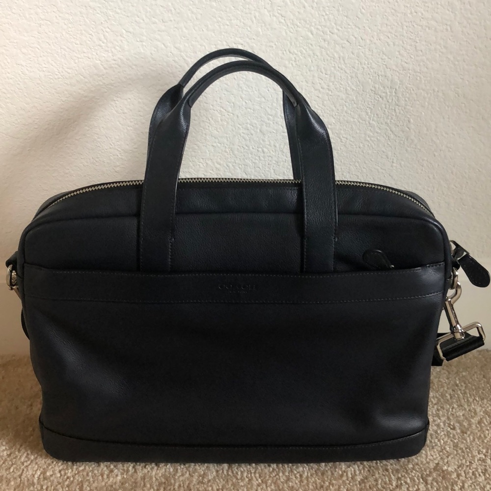 Coach Men’s Dark Blue Leather Laptop Bag
